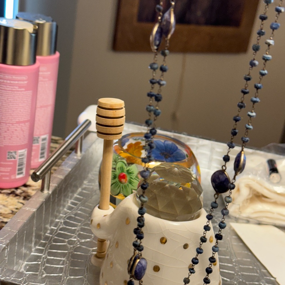 Amethyst Stones & Labradorite Beaded Necklace (can wear doubled or tripled) - Picture 6 of 6